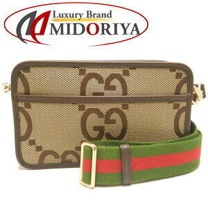 GUCCI Jumbo GG Shoulder Bag Canvas Leather Beige